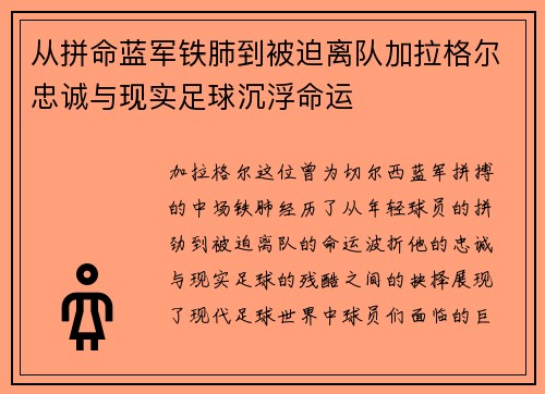 从拼命蓝军铁肺到被迫离队加拉格尔忠诚与现实足球沉浮命运